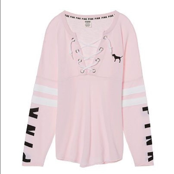 HTF RARE VSPINK VARSITY LACEUP CREW - Picture 3 of 8